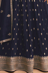 Navy Blue Georgette Embroidered Anarkali Suit Set