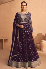 Purple Georgette Embroidered Anarkali Suit Set