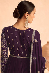 Purple Georgette Embroidered Anarkali Suit Set