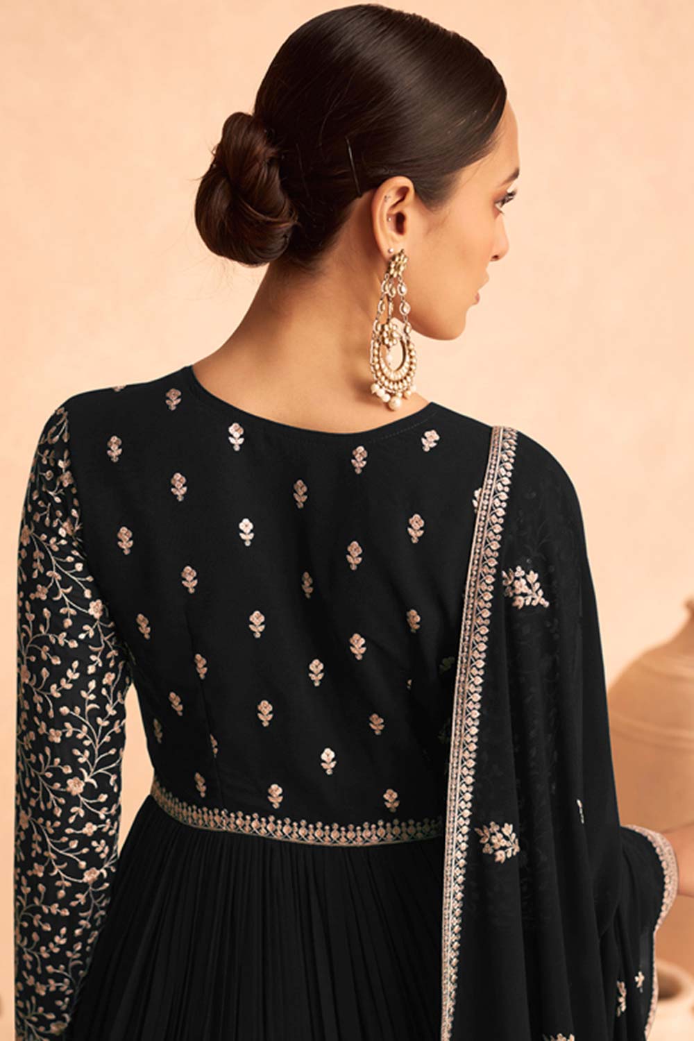 Black Georgette Embroidered Anarkali Suit Set