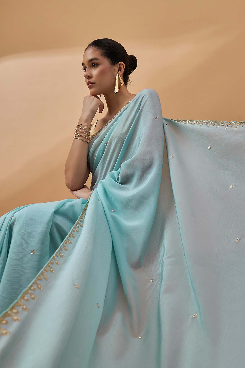 Blue Pure Chiffon Woven Saree