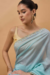 Blue Pure Chiffon Woven Saree