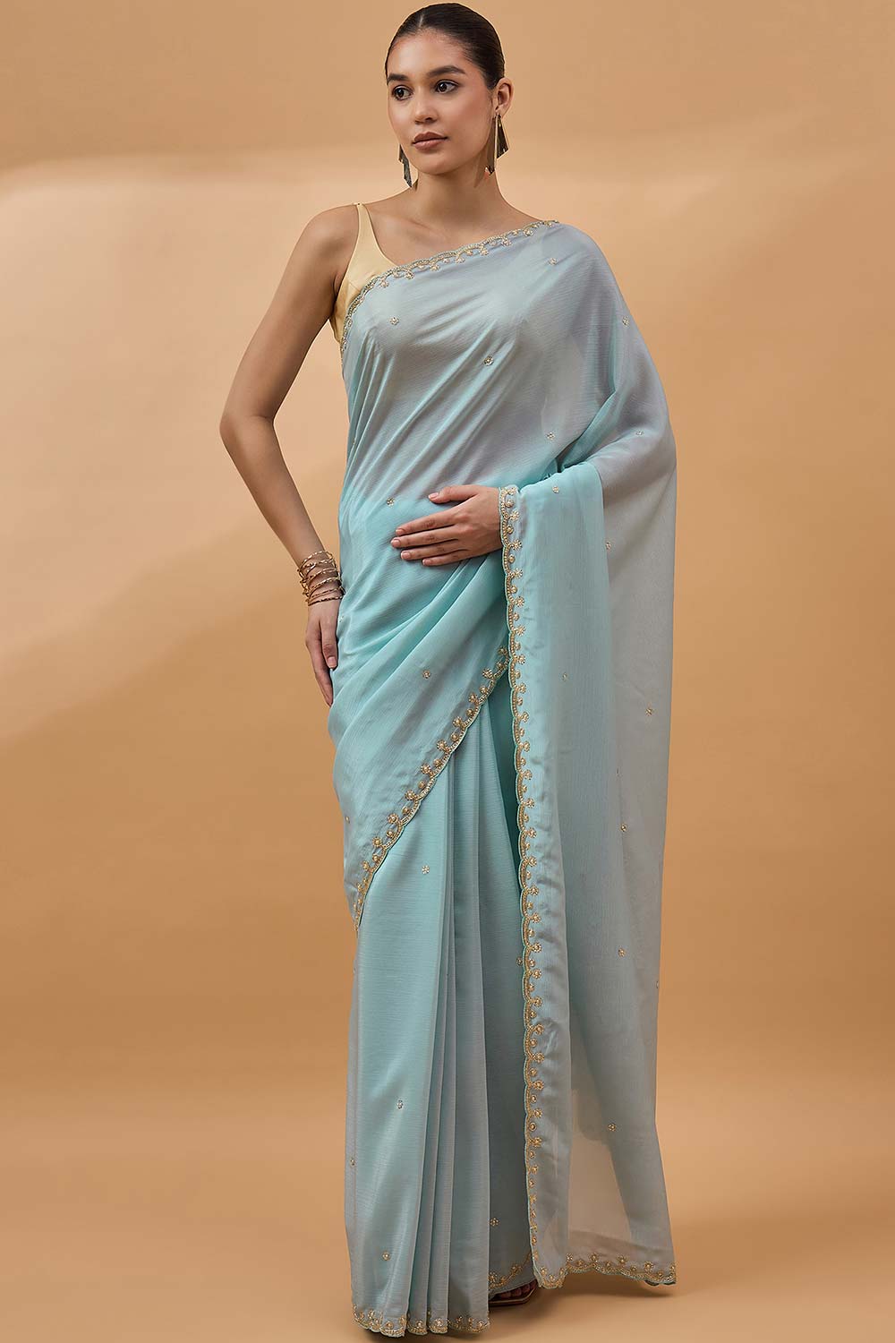 Blue Pure Chiffon Woven Saree