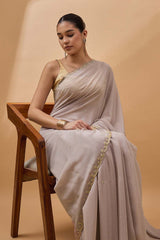 Peach Pure Chiffon Woven Saree