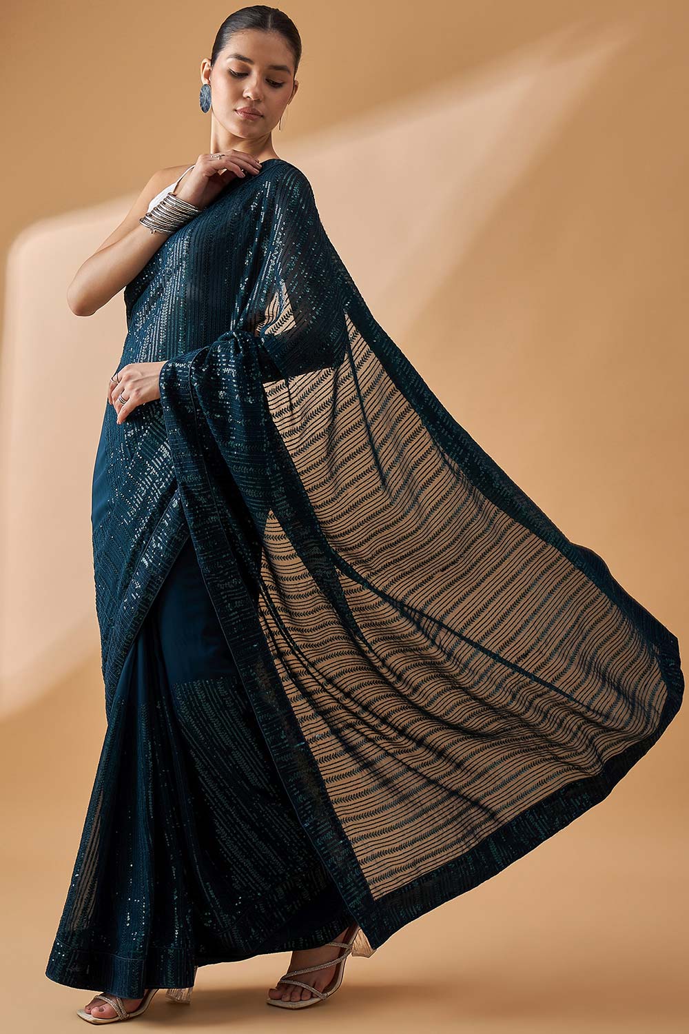 Blue Pure Georgette Woven Saree