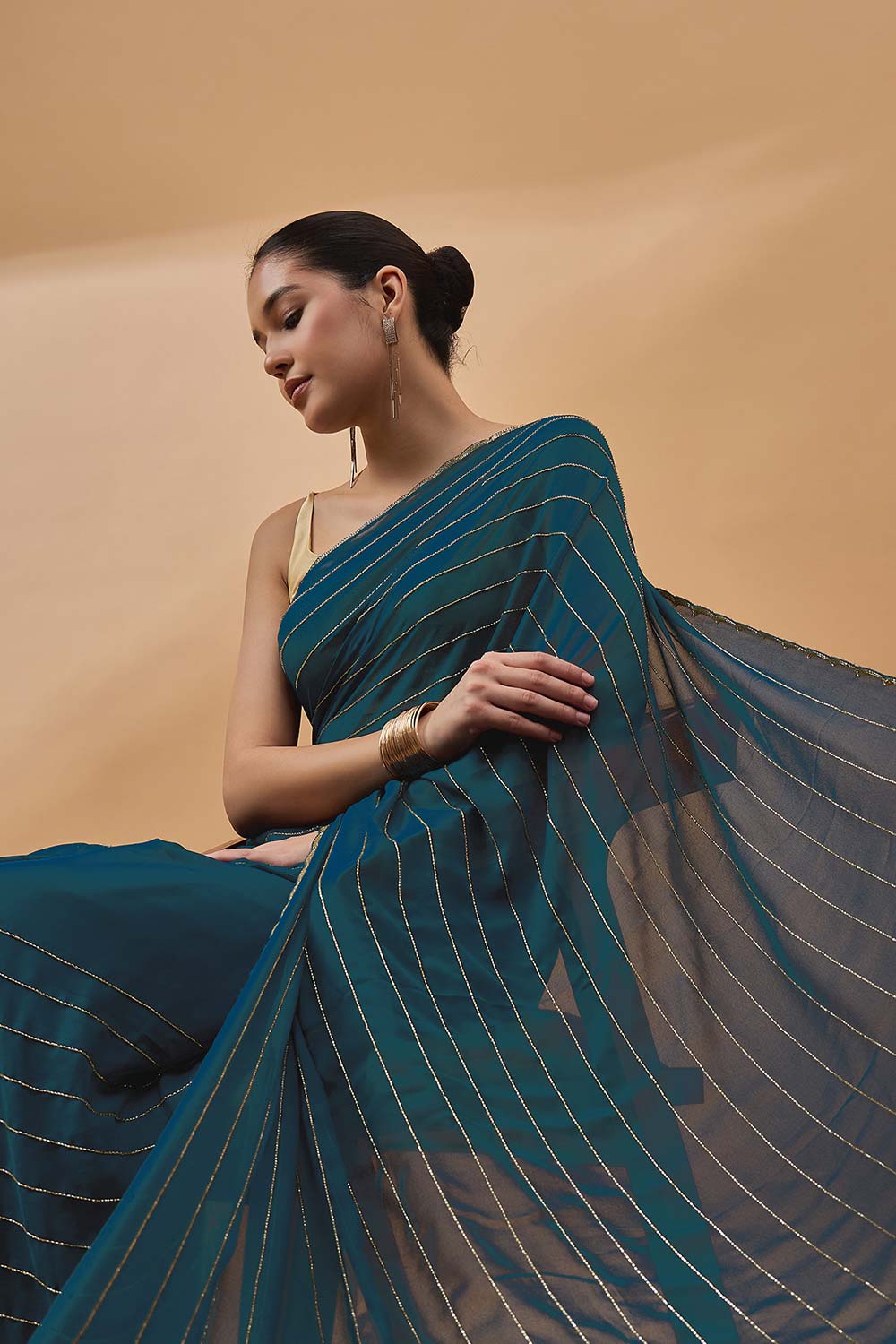 Blue Pure Georgette Woven Saree