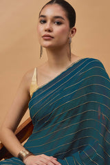 Blue Pure Georgette Woven Saree