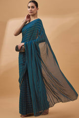 Blue Pure Georgette Woven Saree