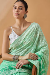 Green Pure Georgette Woven Saree