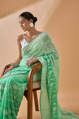 Green Pure Georgette Woven Saree