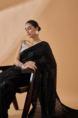 Black Pure Georgette Woven Saree