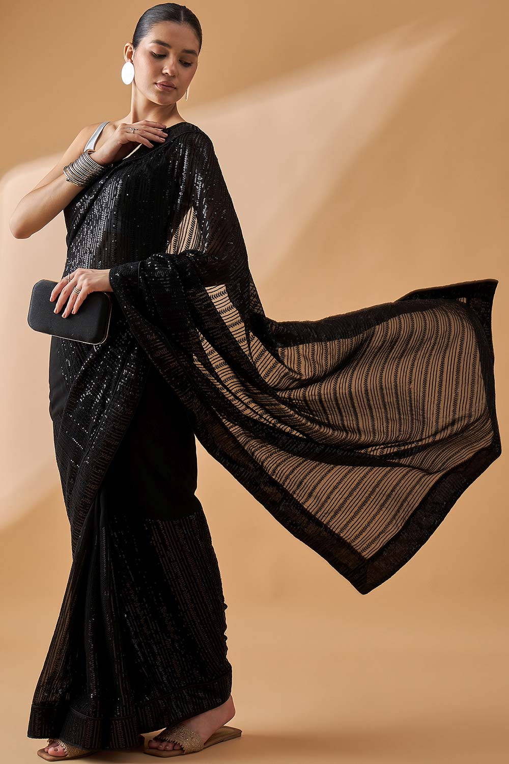 Black Pure Georgette Woven Saree