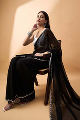 Black Pure Georgette Woven Saree