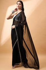 Black Pure Georgette Woven Saree