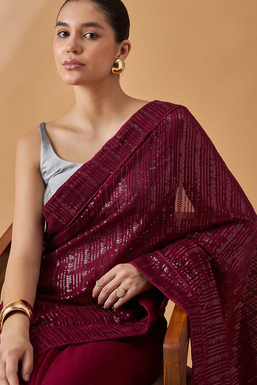 Maroon Pure Georgette Woven Saree