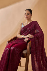 Maroon Pure Georgette Woven Saree