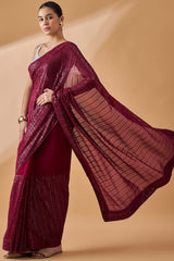 Maroon Pure Georgette Woven Saree