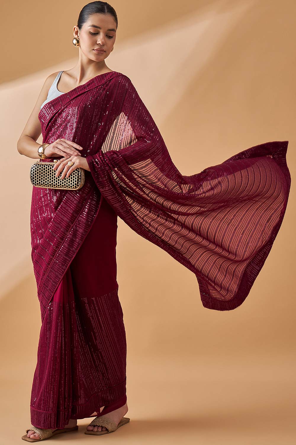 Maroon Pure Georgette Woven Saree