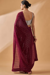 Maroon Pure Georgette Woven Saree