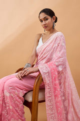 Pink Pure Georgette Woven Saree