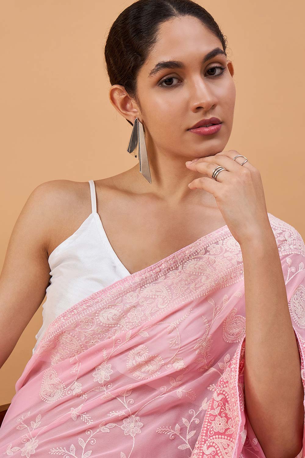 Pink Pure Georgette Woven Saree