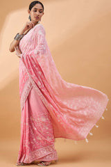 Pink Pure Georgette Woven Saree