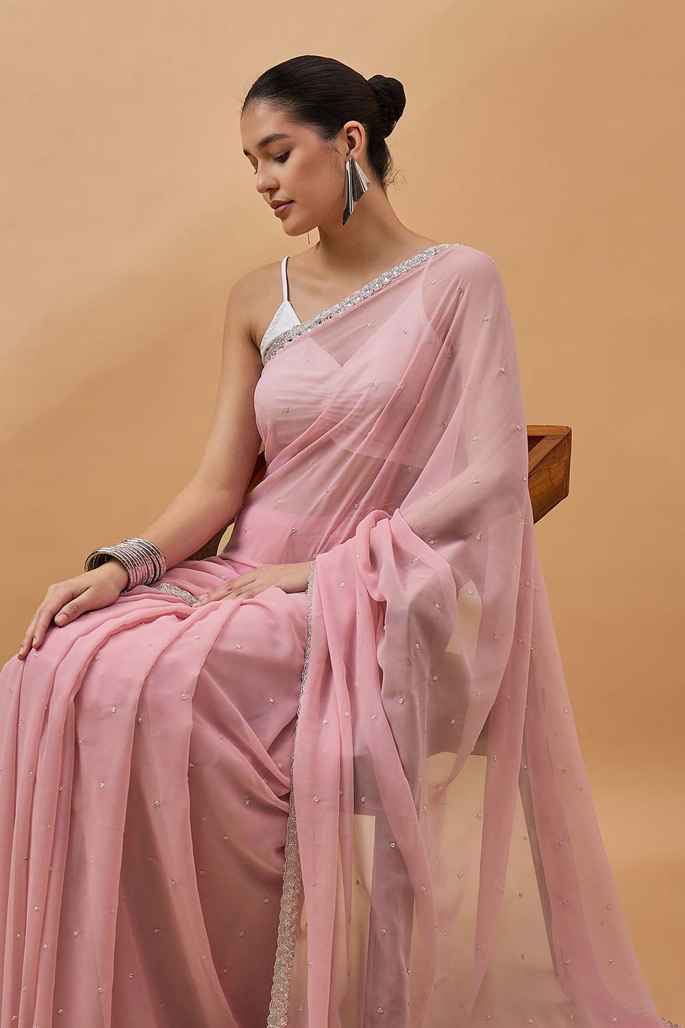 Pink Pure Georgette Woven Saree