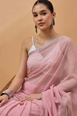 Pink Pure Georgette Woven Saree