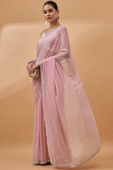 Pink Pure Georgette Woven Saree