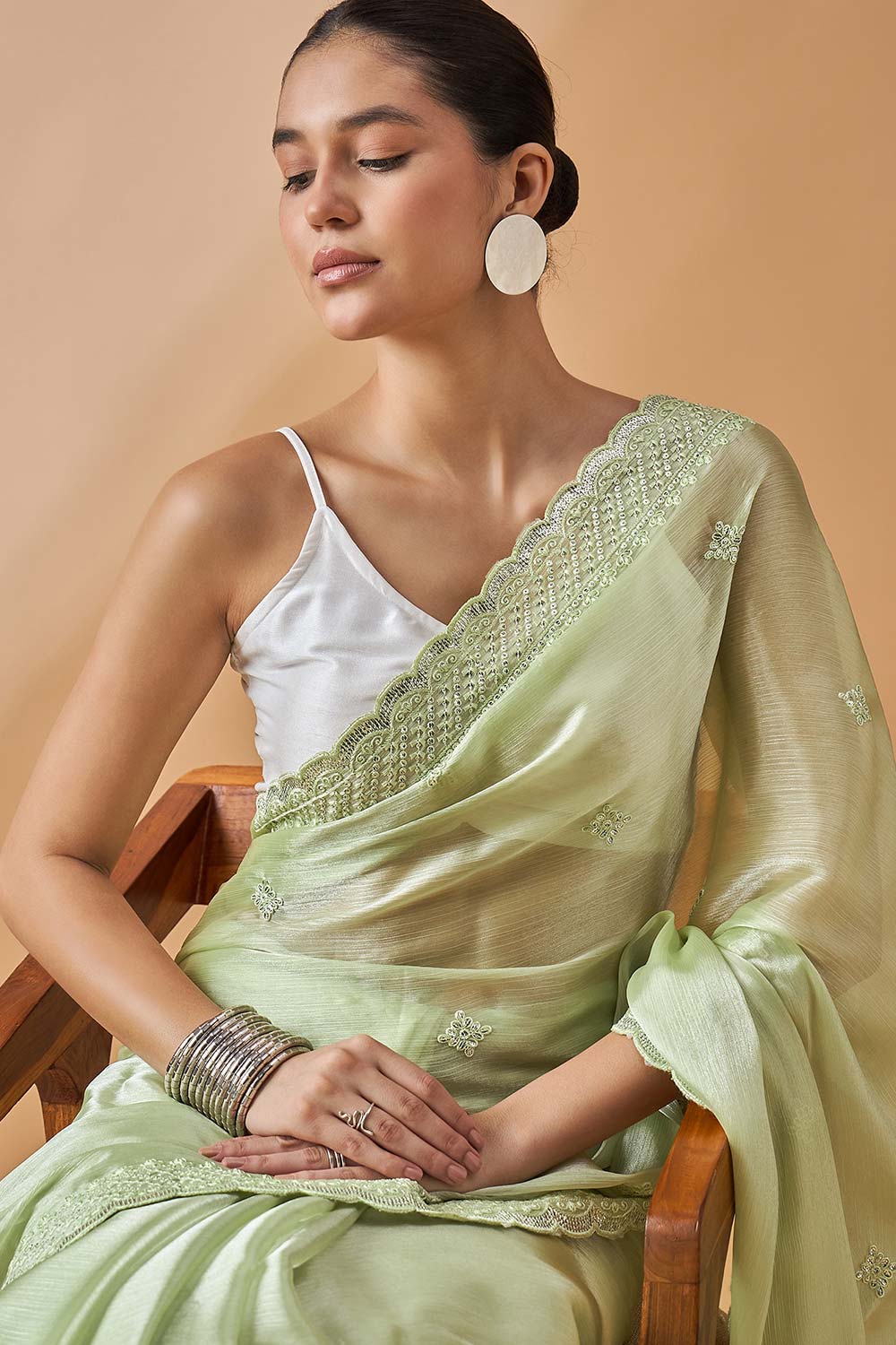 Green Poly Chiffon Woven Saree