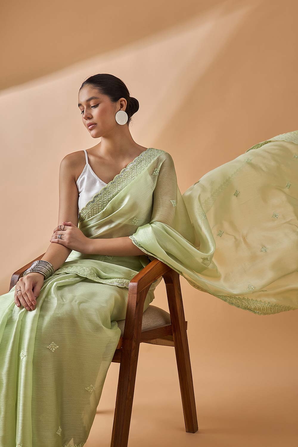 Green Poly Chiffon Woven Saree