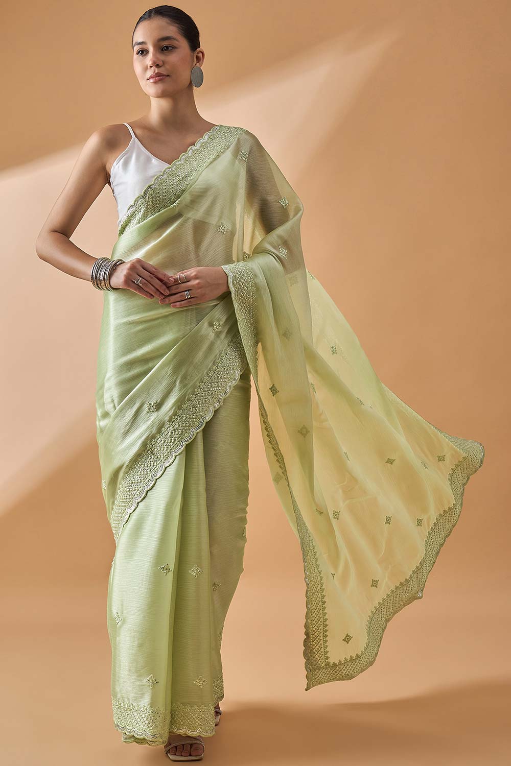 Green Poly Chiffon Woven Saree