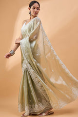 Green Poly Chiffon Woven Saree