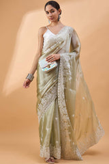 Green Poly Chiffon Woven Saree