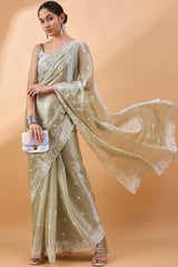 Green Poly Chiffon Woven Saree