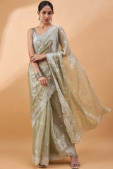 Green Poly Chiffon Woven Saree