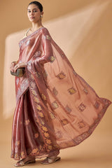 Brown Poly Chiffon Woven Saree