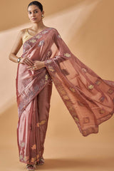 Brown Poly Chiffon Woven Saree