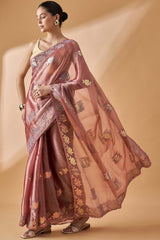 Brown Poly Chiffon Woven Saree