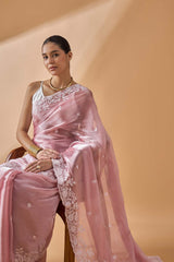 Pink Poly Chiffon Woven Saree