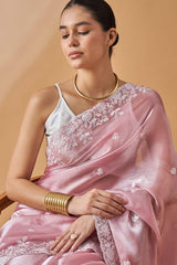 Pink Poly Chiffon Woven Saree