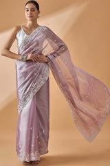 Purple Poly Chiffon Woven Saree