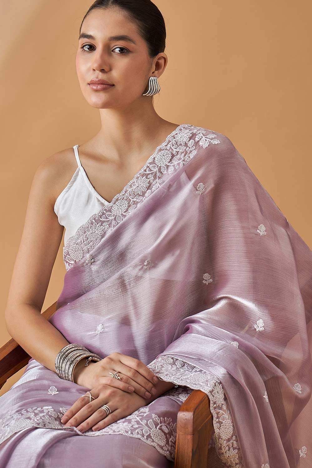 Purple Poly Chiffon Woven Saree