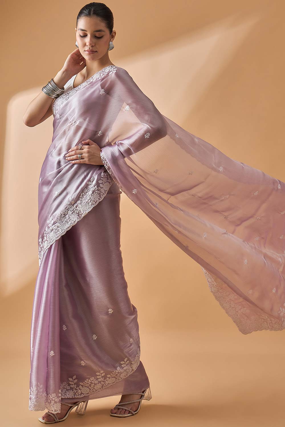 Purple Poly Chiffon Woven Saree