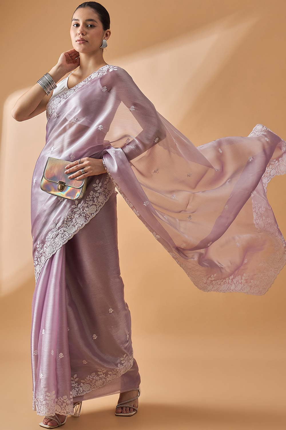 Purple Poly Chiffon Woven Saree