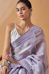 Purple Poly Chiffon Woven Saree