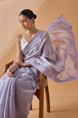 Purple Poly Chiffon Woven Saree