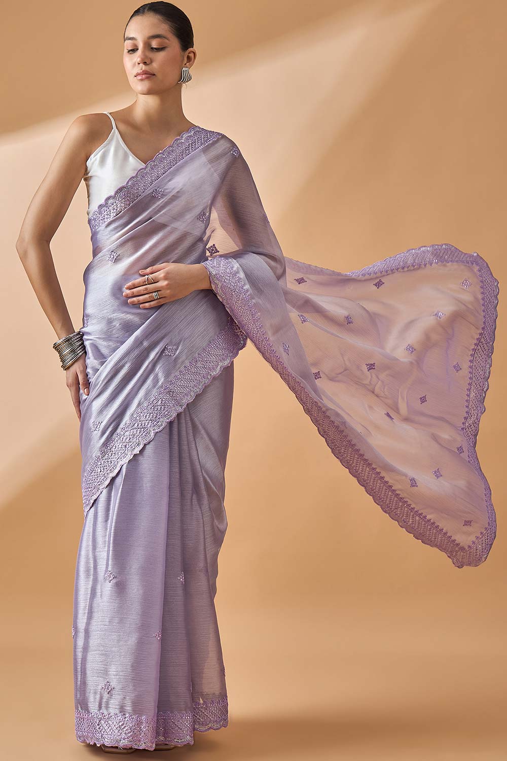 Purple Poly Chiffon Woven Saree