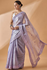 Purple Poly Chiffon Woven Saree