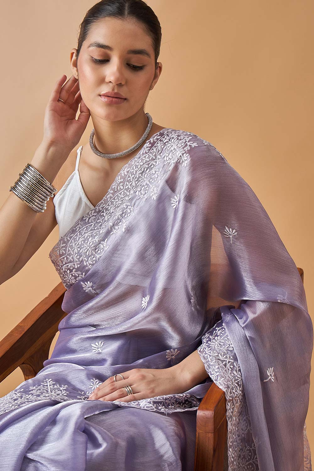 Purple Poly Chiffon Woven Saree